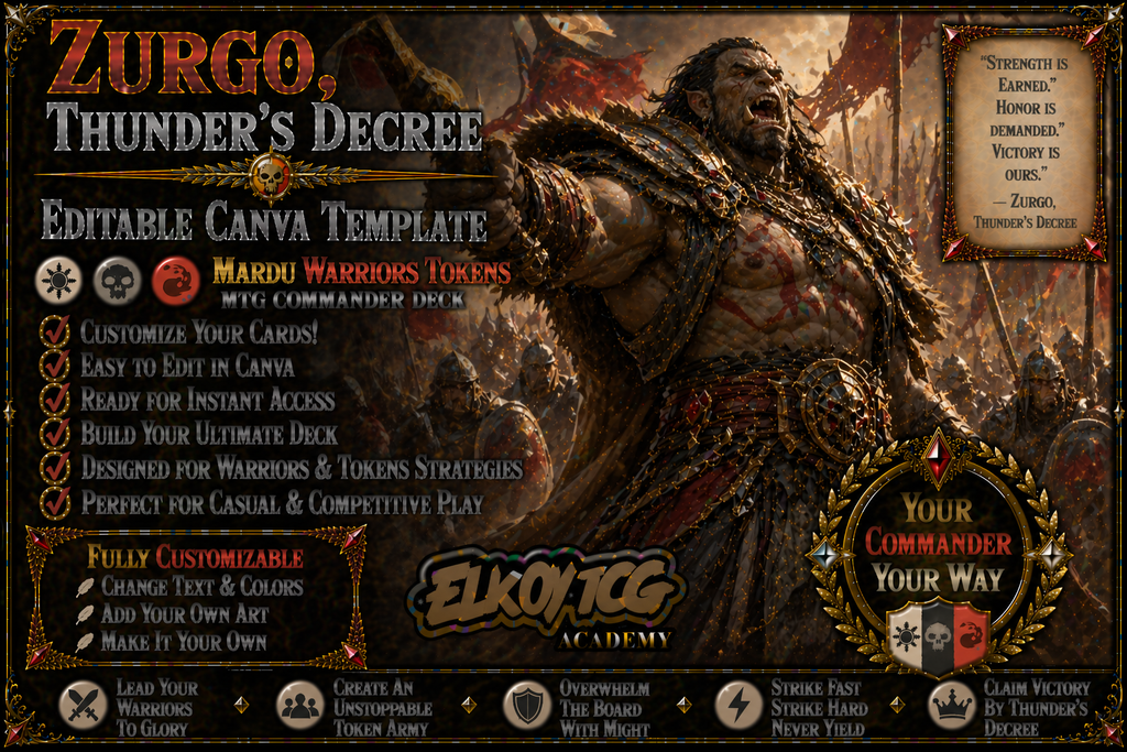 Zurgo, Thunder's Decree Canva Template — Mardu Warriors Tokens MTG Commander Deck