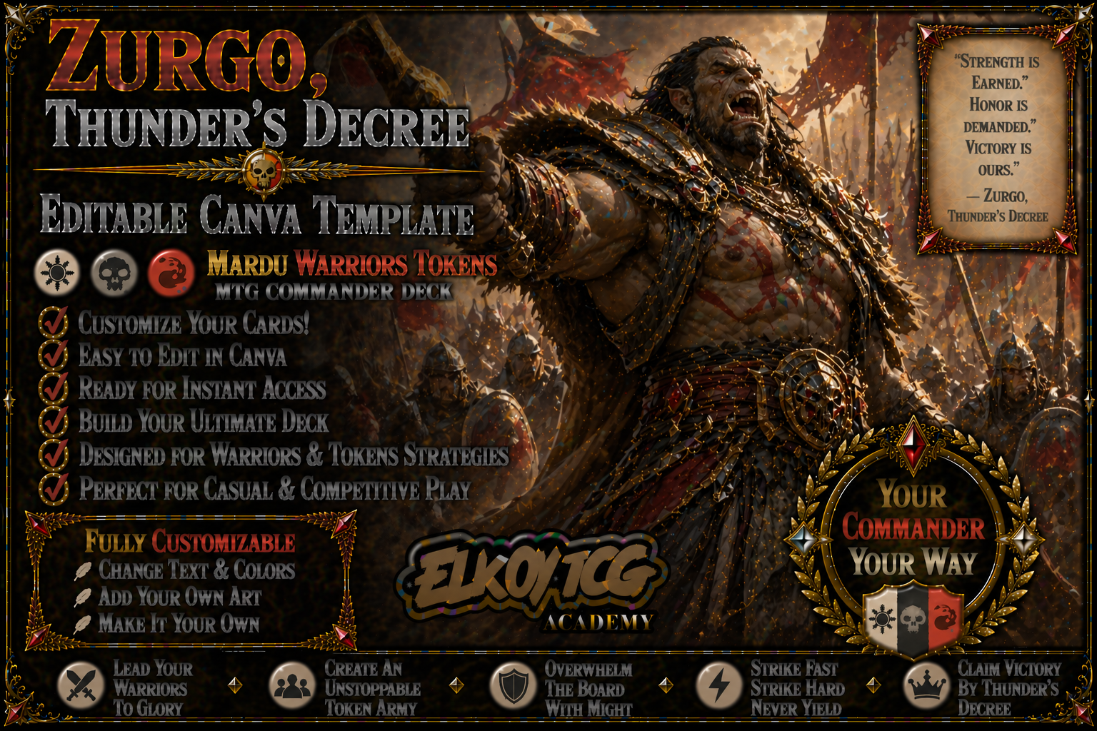 Zurgo, Thunder's Decree Canva Template — Mardu Warriors Tokens MTG Commander Deck